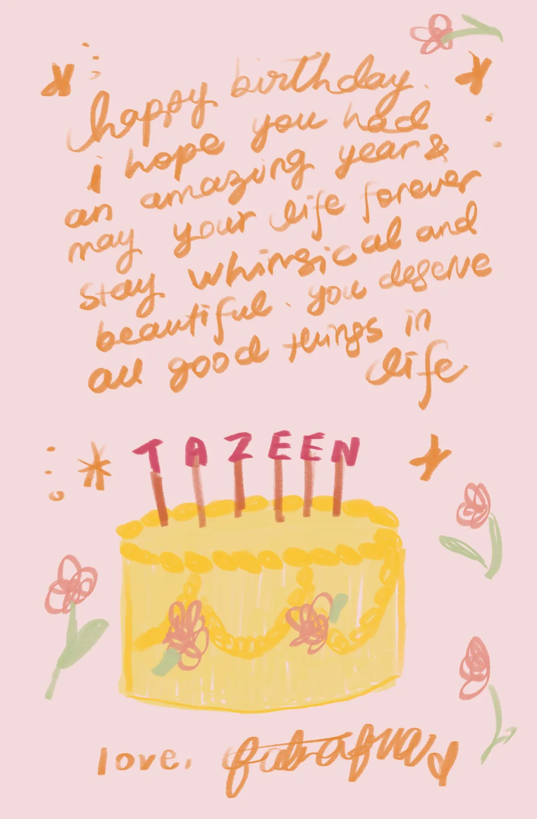 A birthday card for Tazeen